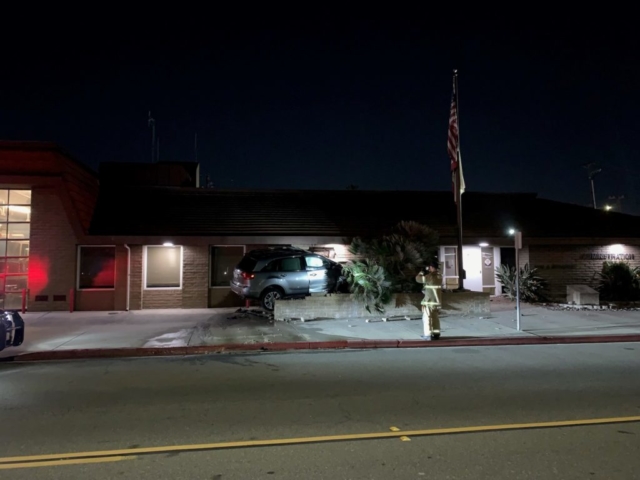 SUV crashes into Fire Station damaging walls and flower beds