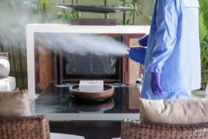 professional using thermo-fogger to deodorize and remove odor